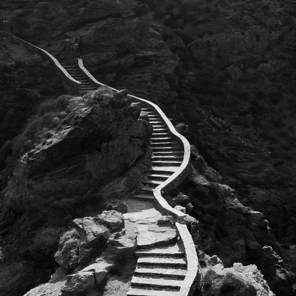 Steps to the coastal church at Kastro in B&W