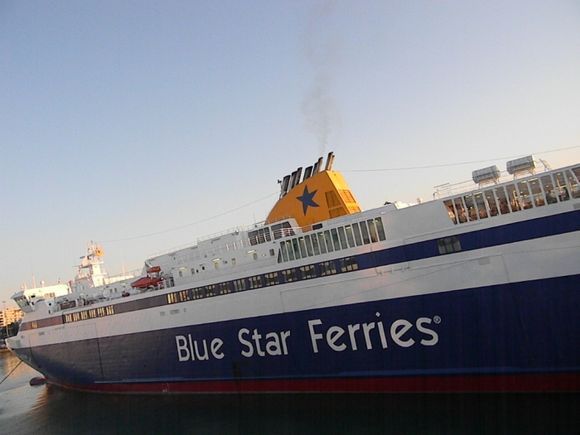 Blue Star Ferry in Harbour Athens