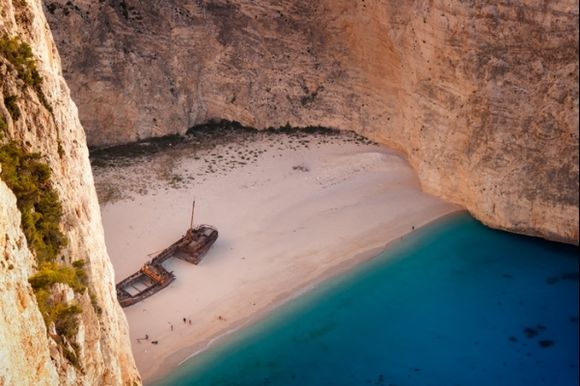 Navagio Beach or Shipwreck Beach on island Zakynthos is one of the most famous beaches in Grece.
