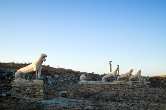 Lions terrace on island of Delos wich is one of the most important mythological, historical, and archaeological sites in Greece.