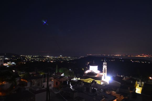 Chios: Village of Tholo Potami at night. Far left: Chios city. Far right: Turkey