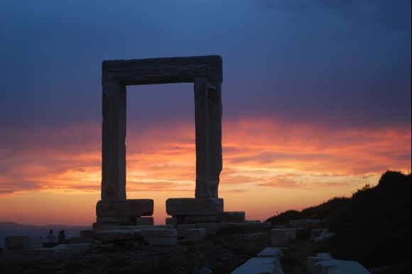 A sunset over the ruins of Naxos.