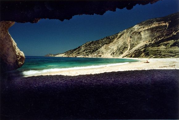Myrtos beach from the cave