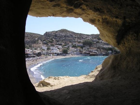 The caves of Matala had originally housed lepers at the end of the Stone Age and then the Romans used them as burial crypts