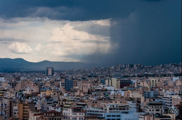 Storm over Athens in June. View from Acropolis