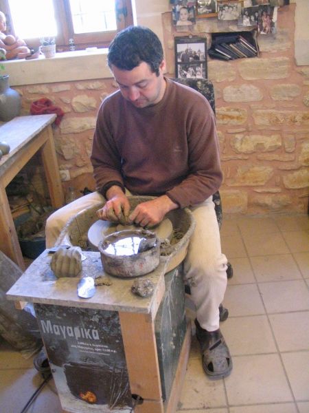 Pottery in Margarites. A friendly artist.Crete.