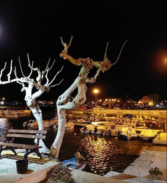 Kórinthos marina at night.