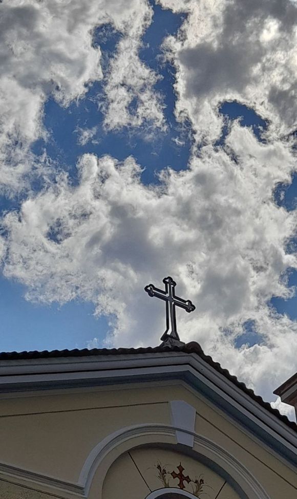 Peleponnese: Kalavryta: Cross and clouds.