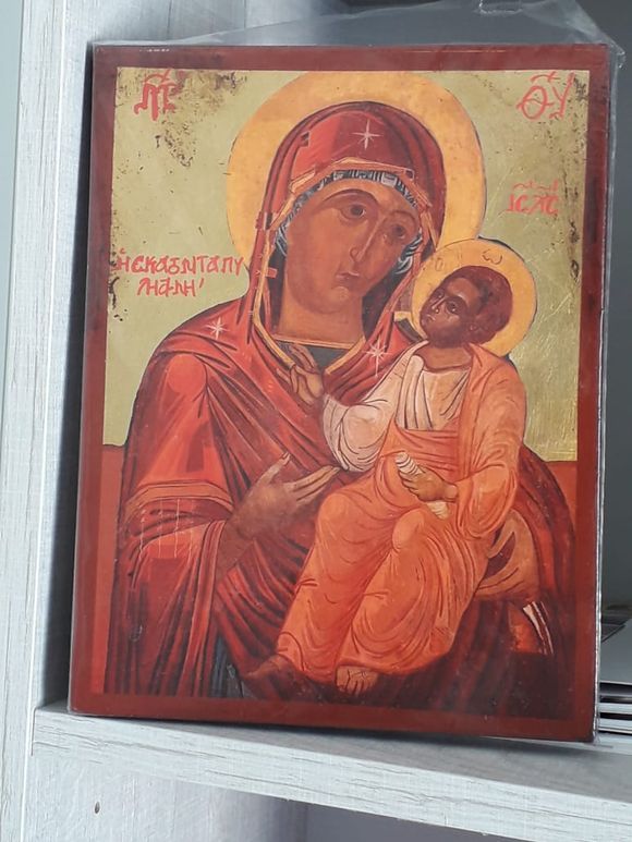 Hand painted icon for the shelter - a gift from the priest.