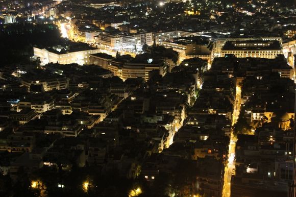 Syntagma area at night seen from Lycabettus Hill