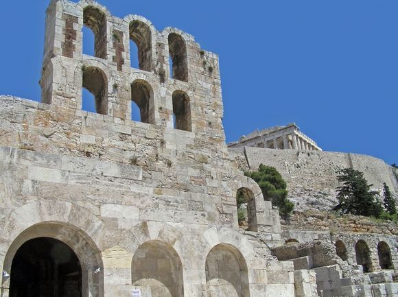 View of Herodes Atticus and Parthenon