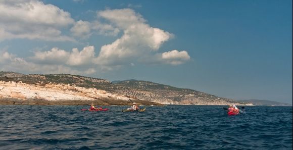 Thassos island with kayakers