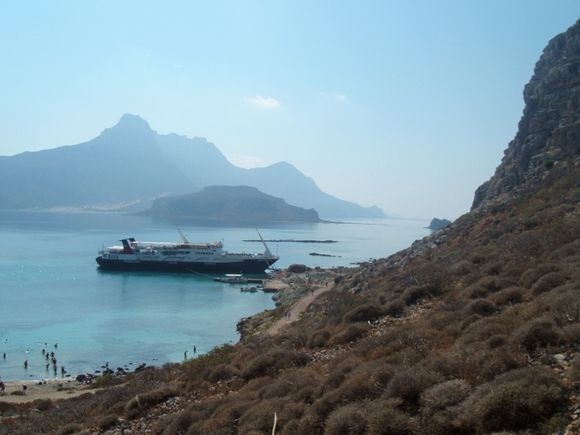 The ferry anchored at Gramvousa Island.