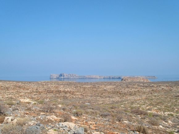 View of the sea and rocky coastline in the distance from Gramvousa Island.