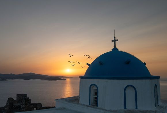 There was me, some birds and the dome over the infinite Aegean. An early wake up on a summer vacation was worth it