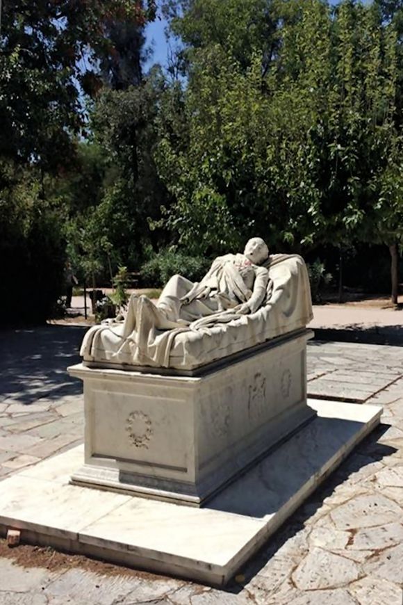 Alexandros Ypsilantis's sarcophagus. He was the leader of the Greeks in the struggle for the independence of Greece (1821-1829).
His body was originally buried on St. Marx cemetery Vienna. Much later, on 18 February 1903, his remains were transferred by members of his family to the Ypsilanti-Sina estate, Schloss Rappoltenkirchen, Sieghartskirchen, Austria. His last transfer occurred in August 1964, when he was finally relocated to the Taxiarches Church in Pedion tou Areos, Athens, Greece, 136 years after his death.
More about this in the book: 
GRIECHISCHE SPUREN IN UND UM WIEN
ΣΤΑ ΙΧΝΗ ΤΩΝ ΕΛΛΗΝΩΝ ΣΤΗ ΒΙΕΝΝΗ ΚΑΙ ΤΑ ΠΕΡΙΧΩΡΑ
GREEK TRACES IN AND AROUND VIENNA
 

