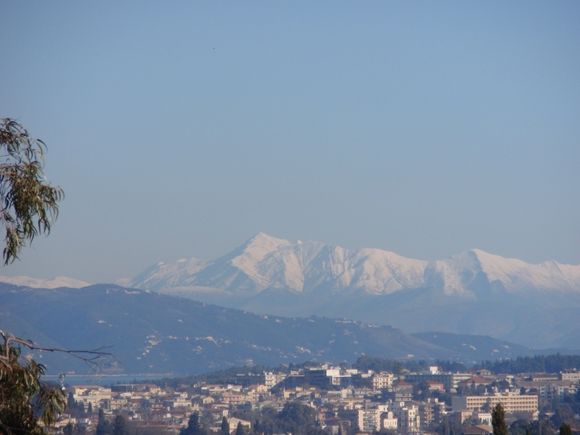 Snow in Corfu? Early late winter view over town
