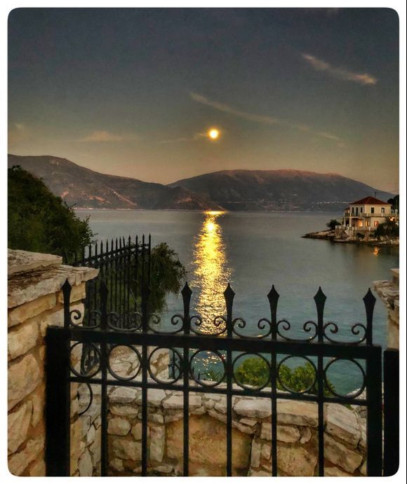 Moonlight over Ithaca from Fiscardo, Kefalonia.