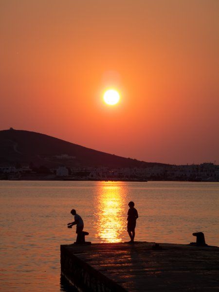 Young children fishing from pier, Anti-Paros.