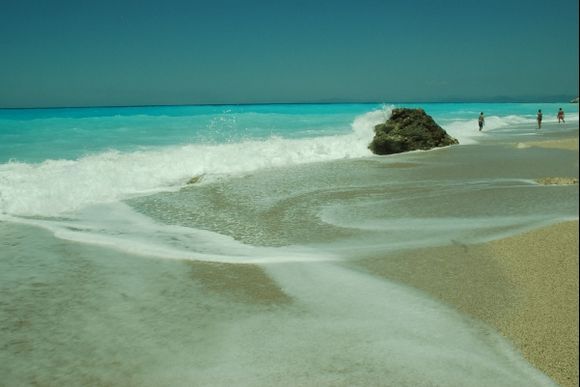 Play of water and sand on the West coast of Lefkada