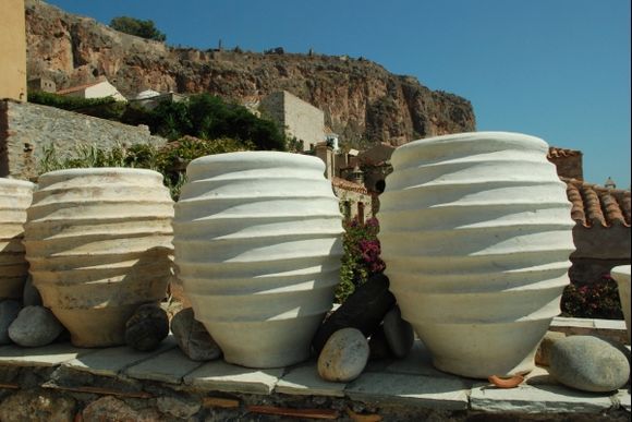 Typical vases and rooftops in the Peloponeses.