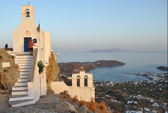 Church on the top (with Livadi on the right and Sifnos in distance)