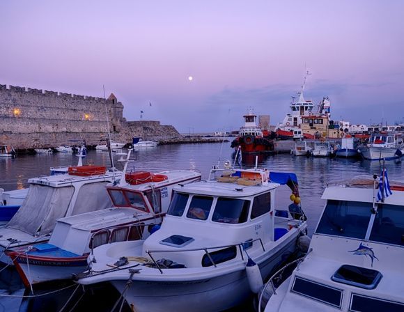 Full Moon over Kolonna Harbour, Rhodes