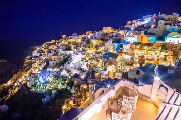 Night view of illuminated Oia