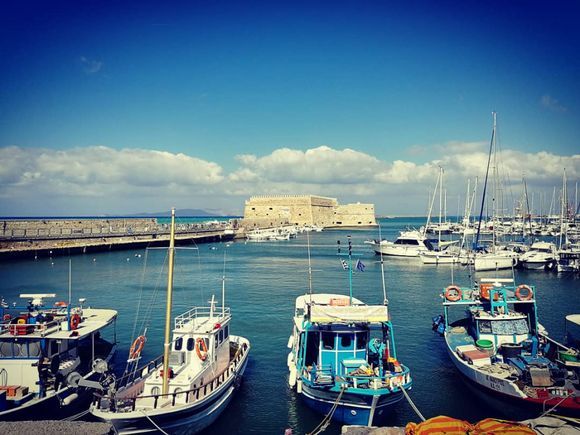 The harbour of Heraklion. Behind, the venetian fortress