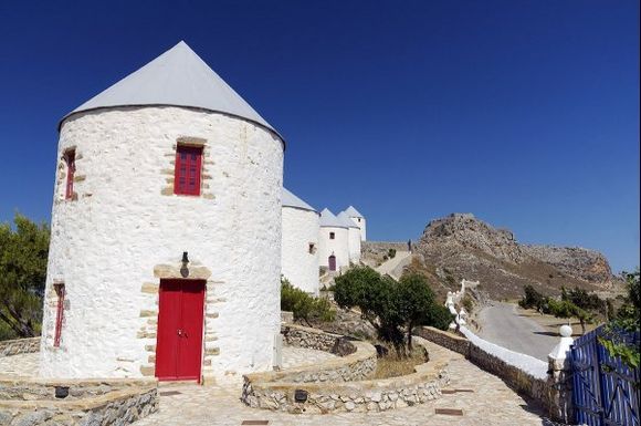 Panteli Castle and Windmills, Leros, Dodecanese.