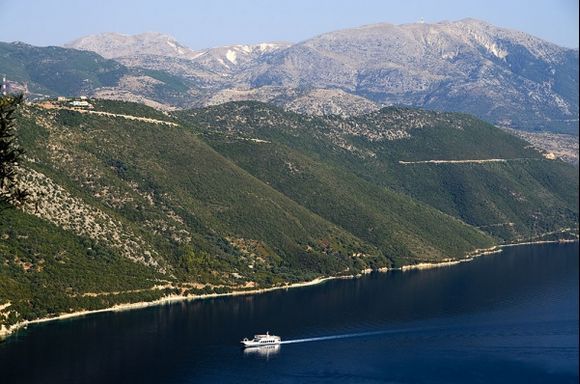 Ferry and mountains of Lefkas