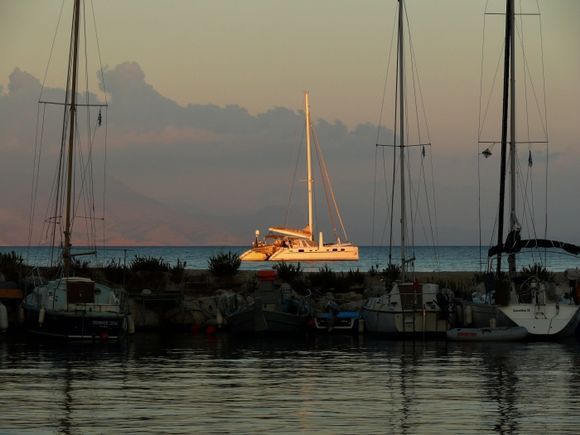 sun set over the yacht