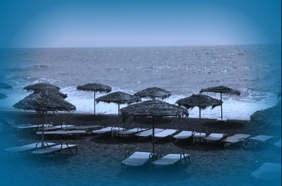Kamari beach in blue