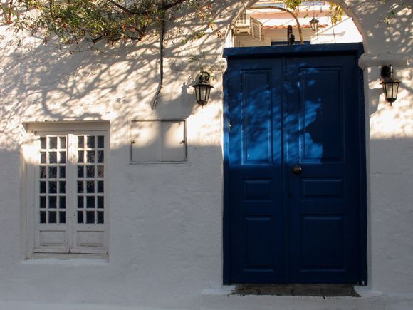 Window with blue door