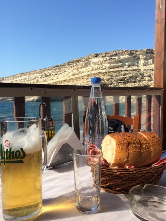 Matala Beach- Enjoying an early dinner with magnificent view.