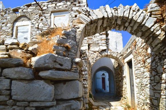 Traditional stiasto or steasto (arched gallery or alley) in Apiranthos village.
