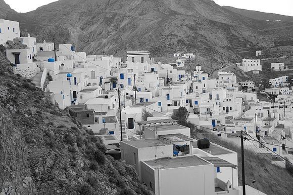 View of the town, climbing up to the high church of Chora, Serifos