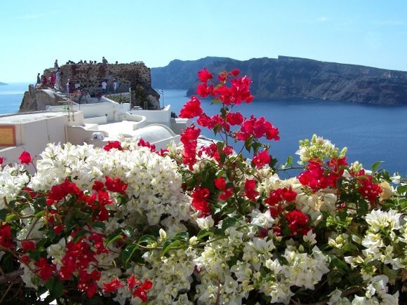 Old Byzantine Castle walls - prime location for the daily famous Oia Sunset event.