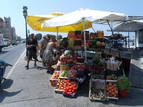 Sale of fruits and vegetables right beside the sea, Aegina Town