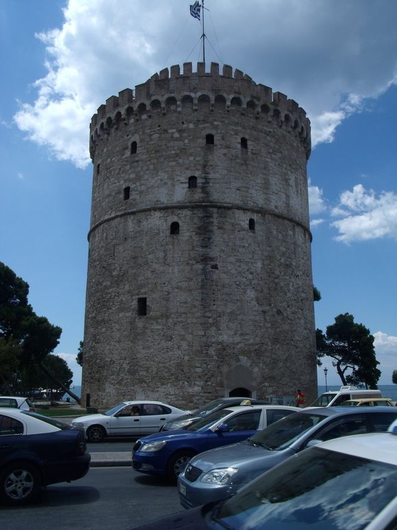 The White Tower, one of the duty visits in Thessaloniki. The photo was taken in vertical position. July 2016.