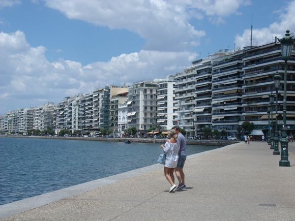 View of the buildings in front of the coast, center of Thessaloniki (taken from near the White Tower). July 2016.