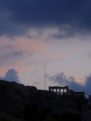 A stormy dusk sky above the Acropolis
