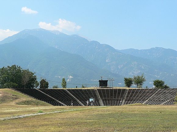 view of the theater with Mt Olympus