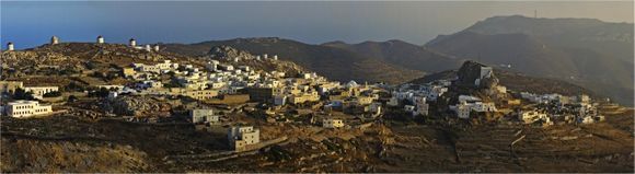 pano-view of chora amorgos, late evening