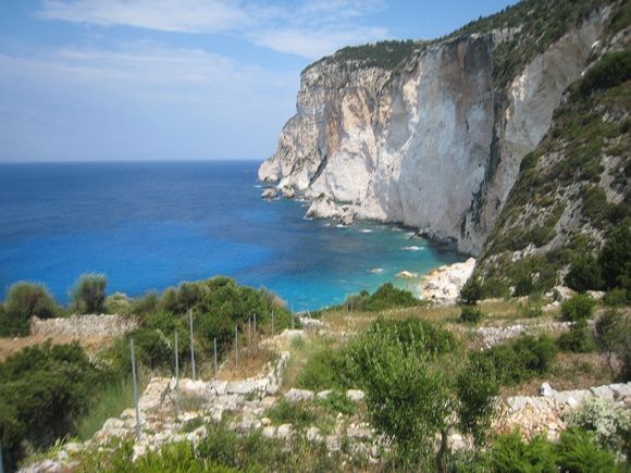 Erimitis cliffs and path down to new beach, Paxos