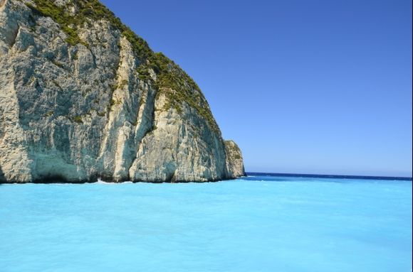Unreal shades of blue and turquoise at Navagio beach...it was very windy and the sea was rough we couldn\'t disembark on the beach or swim...in return we saw the most amazing colors of the Ionian sea...colors are not so dramatic when the sea is calm..