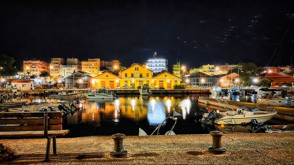 Marina at night in Alexandroupolis, Thrace