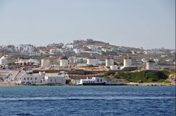 View on Mykonos from the boat to Delos.