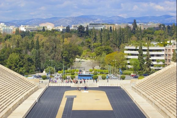 Panorama of Athens and a stadium