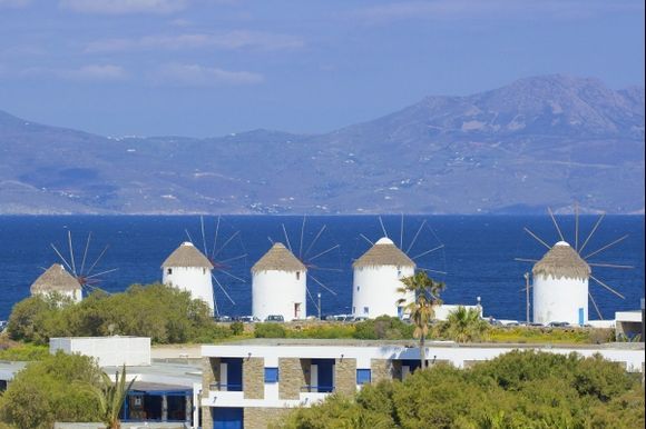 Panorama of Mykonos windmills